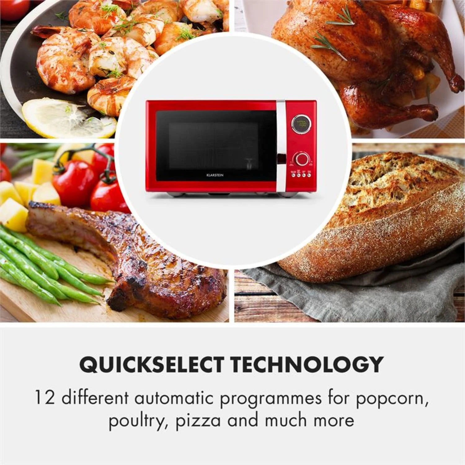 Fine Dinesty 2in1-Mikrowellen-Ofen Retro 23L 1000W 12 Programme Rot – Bild 5