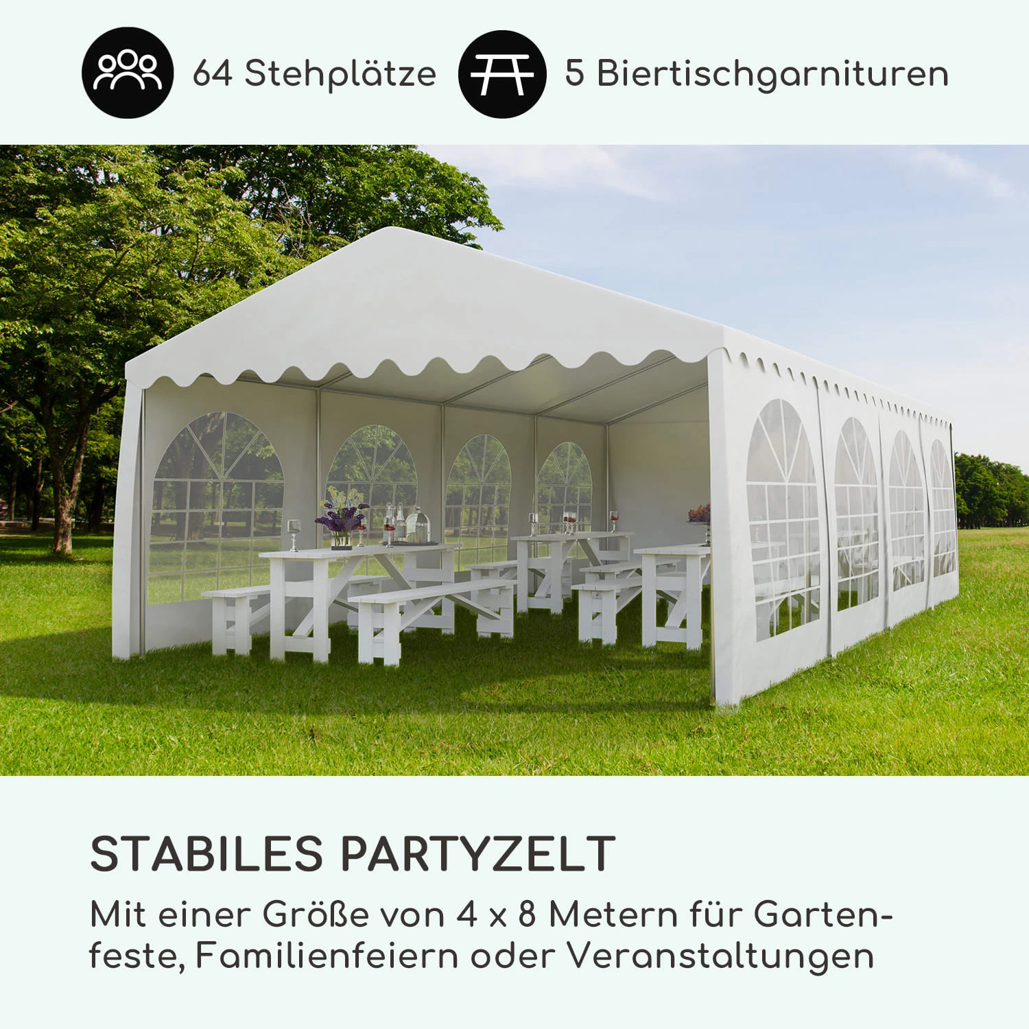 Sommerfest 4x8m 500 G/m² Partyzelt Festzelt PVC Wasserdicht Feuerfest 2 Sommerfest 4x8m 500 G/m² Partyzelt Festzelt PVC Wasserdicht Feuerfest – Bild 2