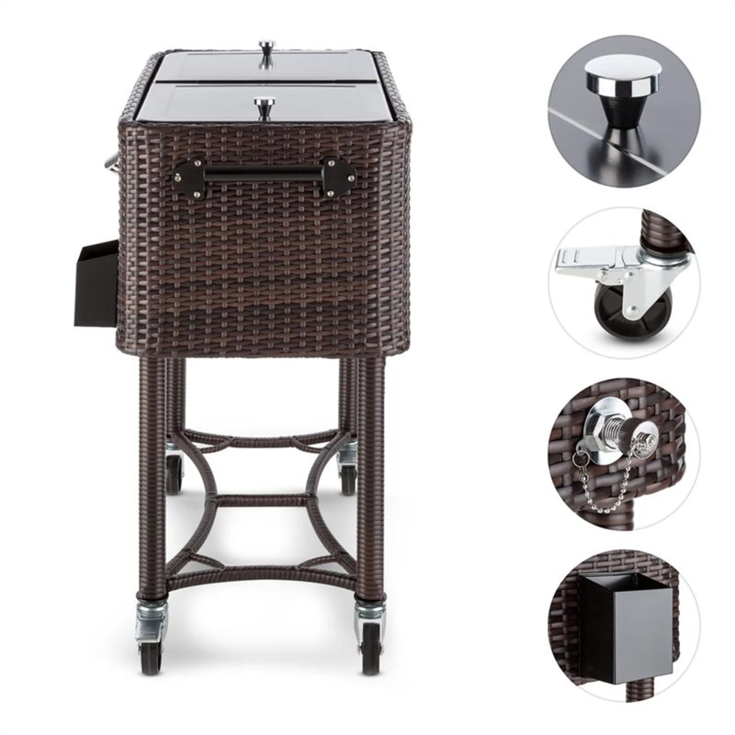 Springbreak Getränkewagen Kühlbox Terrassenkühlwagen 80l Rattandekor 3 Springbreak Getränkewagen Kühlbox Terrassenkühlwagen 80l Rattandekor – Bild 3