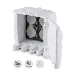 Power Rock Remote Gartensteckdose 4-fach Verteiler 1,5 M Fels Hellgrau -Einrichtungsgeschäft 10030597 yy 0007 front Waldbeck Power Rock Gartensteckdose 3m hellgrau