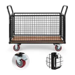 Loadster Gitterwagen Rollwagen Magazinwagen Max.500kg Holzboden -Einrichtungsgeschäft 10031241 yy 0003 detail Waldbeck Loadster Gitterwagen Rollwagen schwarz reedit