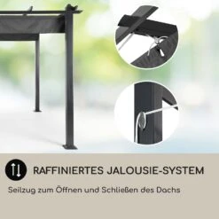 Pantheon 3x3 Pergola Vordach 3x3m Aluminium Sonnendach Polyester Grau -Einrichtungsgeschäft 10031882 DE 0005 usp