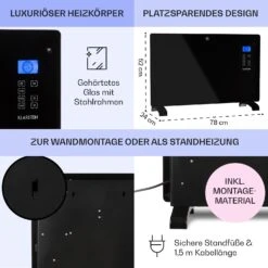Norderney Konvektions-Heizgerät Thermostat Timer 2000W 30m² Schwarz -Einrichtungsgeschäft 10032789 de 0006 usp