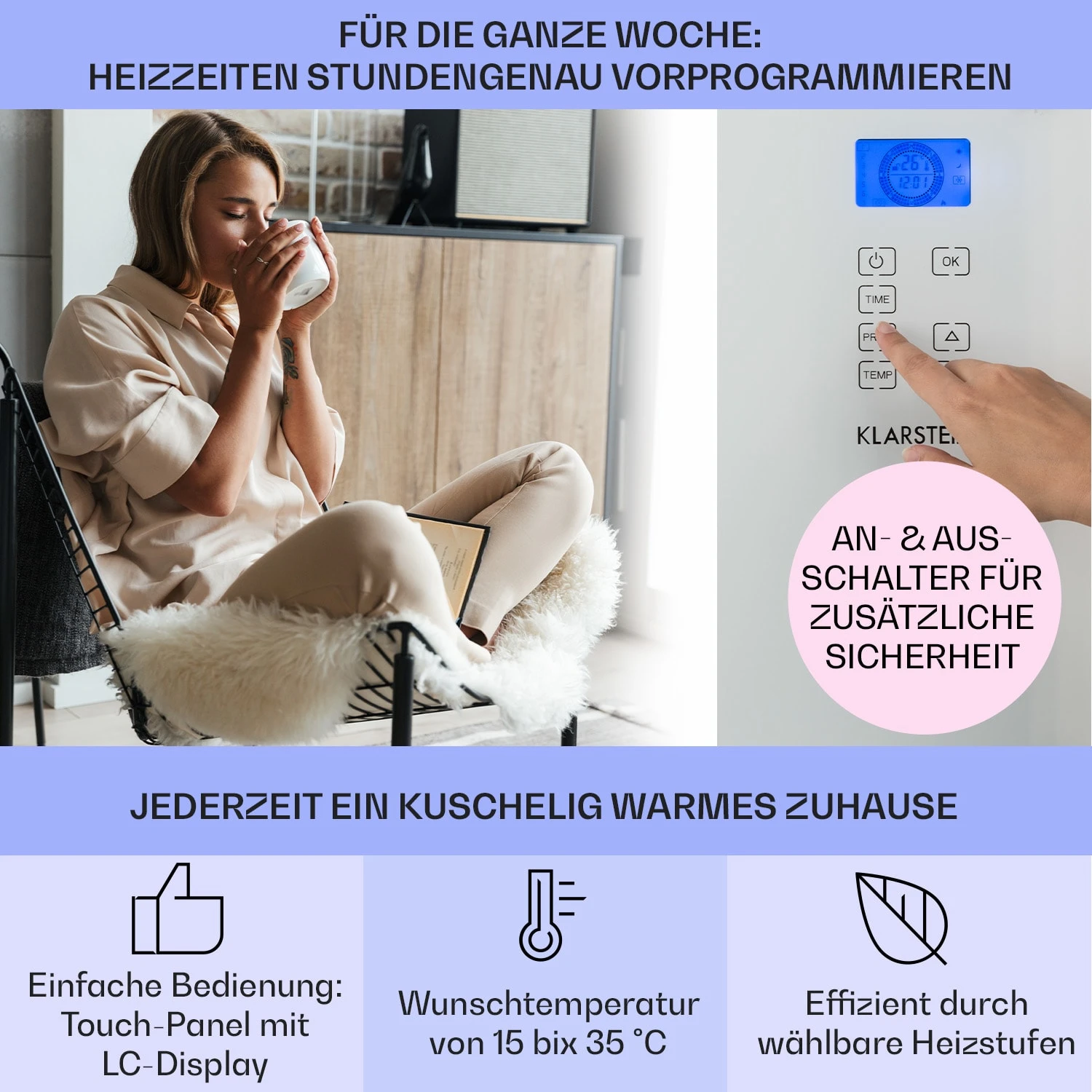 Norderney Konvektions-Heizgerät Thermostat Timer 2000W 30m² Weiß 3 Norderney Konvektions-Heizgerät Thermostat Timer 2000W 30m² Weiß – Bild 3