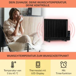 Wallander Ölradiator 600W Thermostat Ölheizung Ultraflach Schwarz -Einrichtungsgeschäft 10033099 de 0003 usp