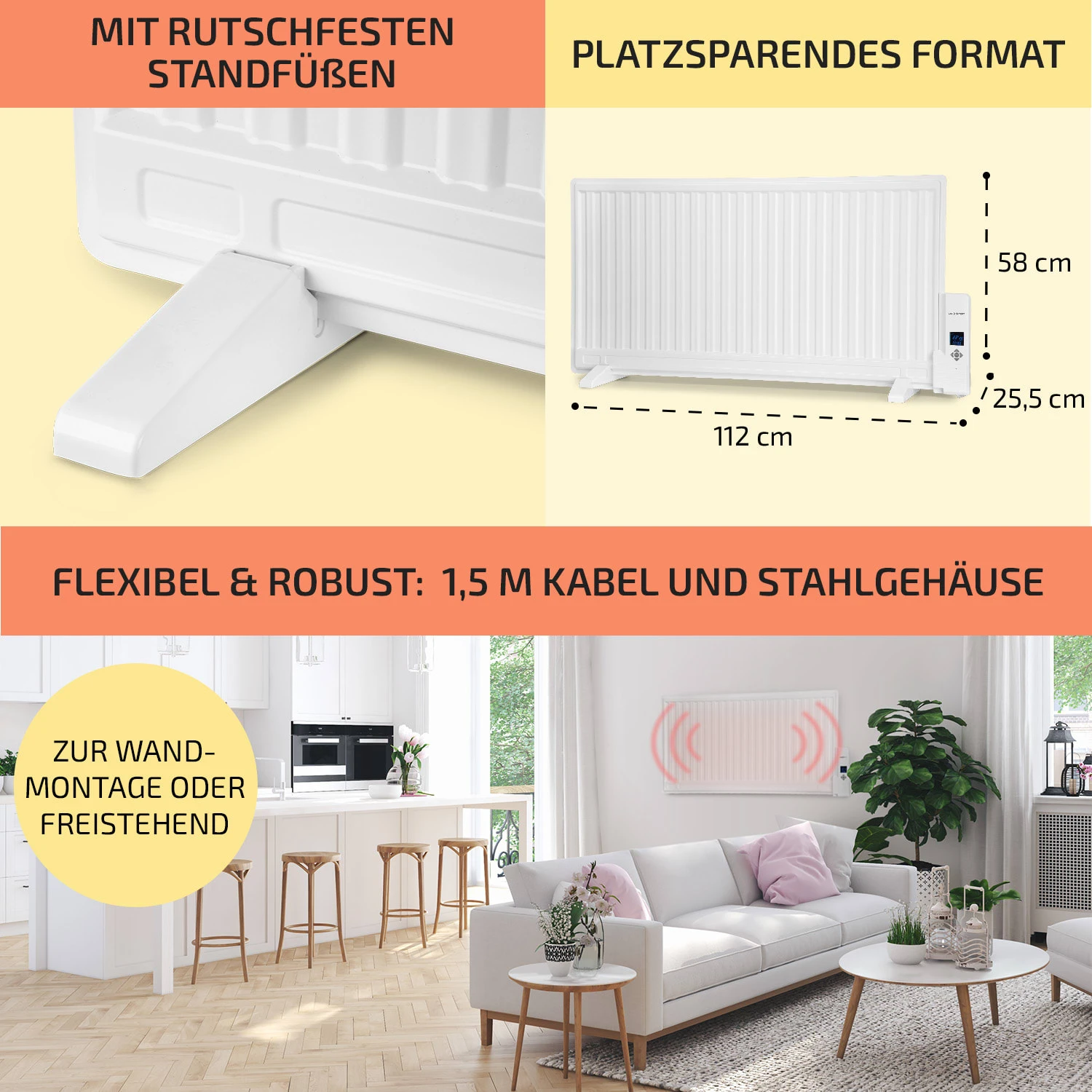 Wallander Ölradiator 1000W Thermostat Ölheizung Ultraflach Weiß 6 Wallander Ölradiator 1000W Thermostat Ölheizung Ultraflach Weiß – Bild 6
