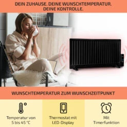 Wallander Ölradiator 1000W Thermostat Ölheizung Ultraflach Schwarz -Einrichtungsgeschäft 10033103 de 0003 usp