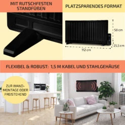 Wallander Ölradiator 1000W Thermostat Ölheizung Ultraflach Schwarz -Einrichtungsgeschäft 10033103 de 0006 usp