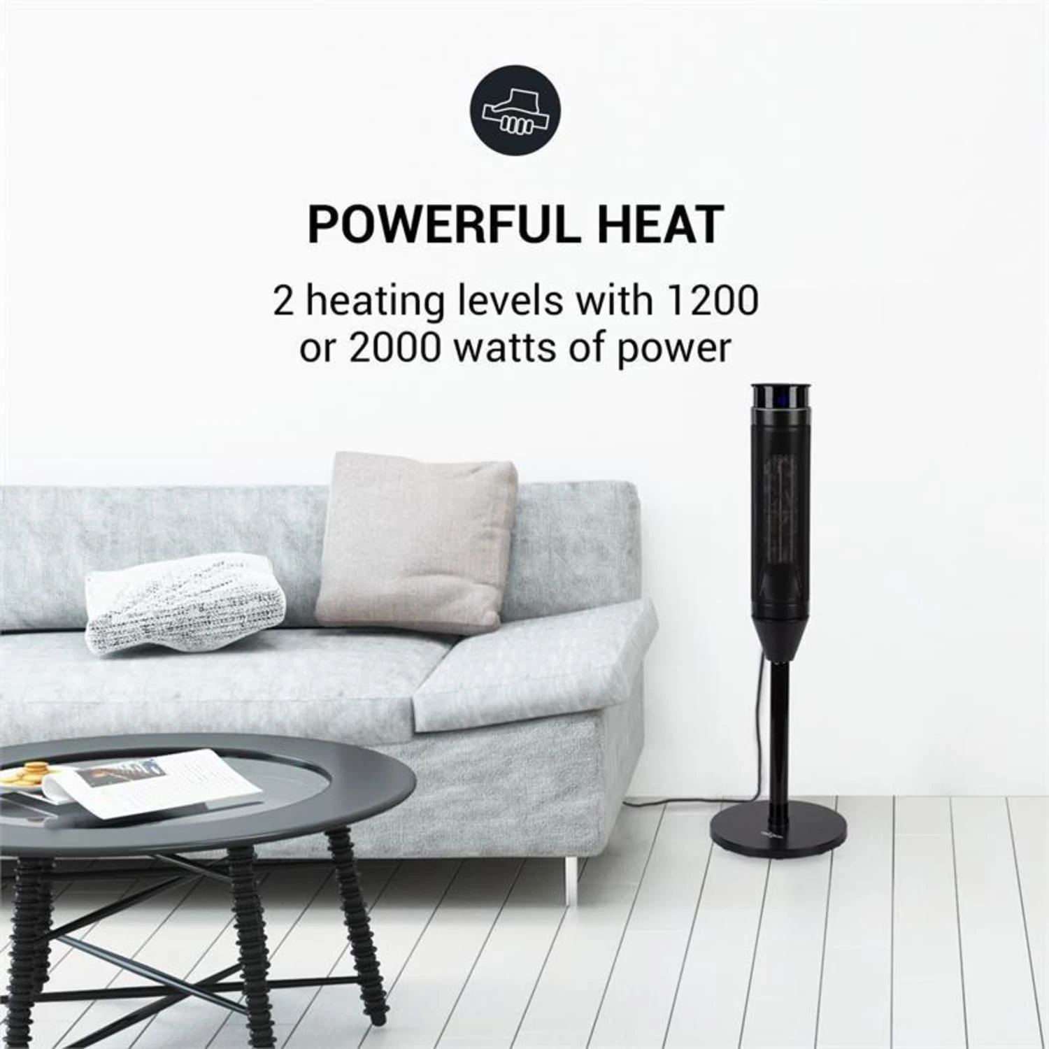 Heat Spike Turmheizgerät 1200/2200W 8h-Timer Thermostat Schwarz 2 Heat Spike Turmheizgerät 1200/2200W 8h-Timer Thermostat Schwarz – Bild 2