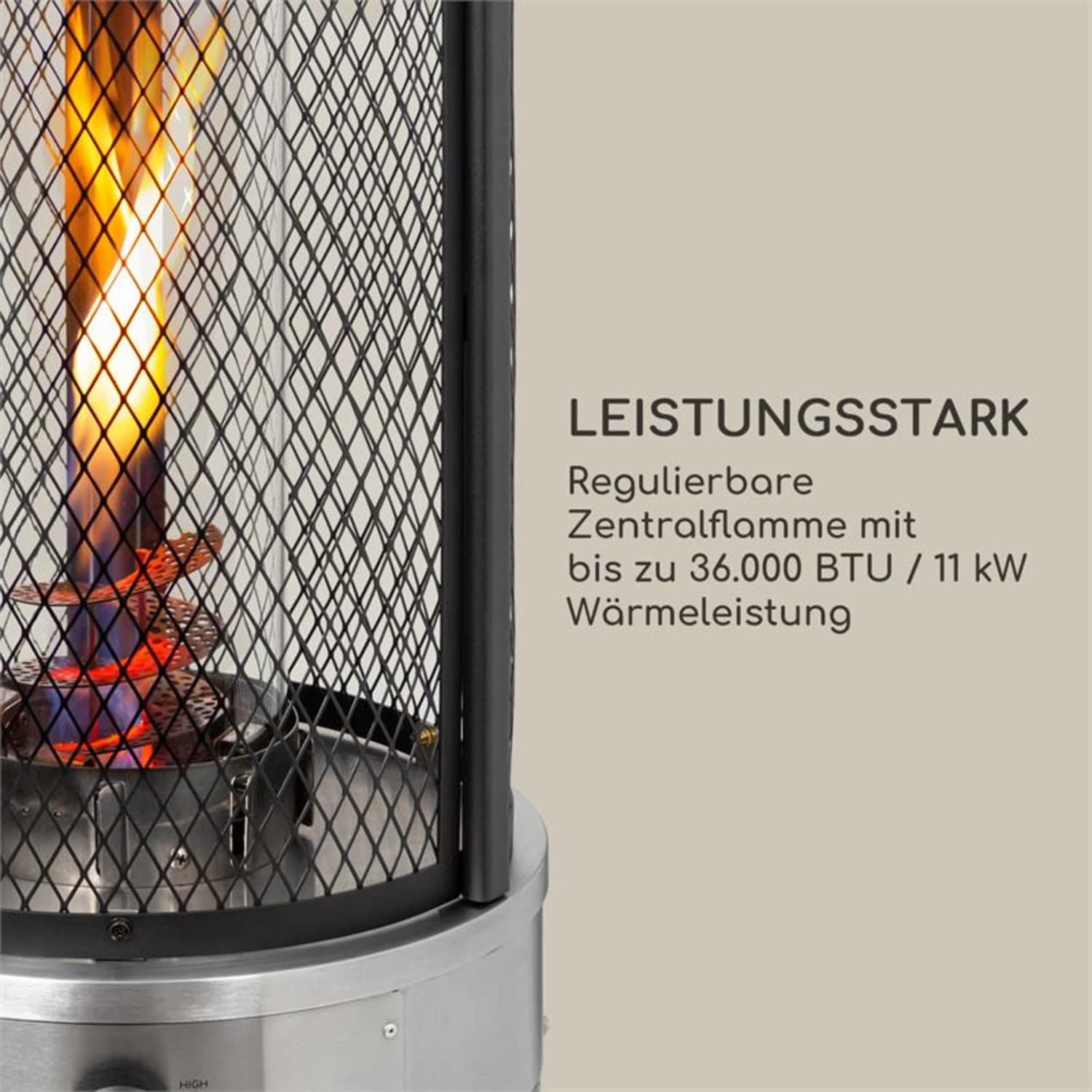Goldflame Deluxe Terrassenheizstrahler 36.000BTU/11kW Mobil Edelstahl 3 Goldflame Deluxe Terrassenheizstrahler 36.000BTU/11kW Mobil Edelstahl – Bild 3