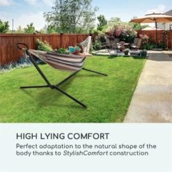 Sri Lanka Swing Hängematte Stahlrahmen 160 Kg Max. Gestreift -Einrichtungsgeschäft 10033371 yy 0003 logo Blumfeldt Sri Lanka Swing Haengematte gestreift