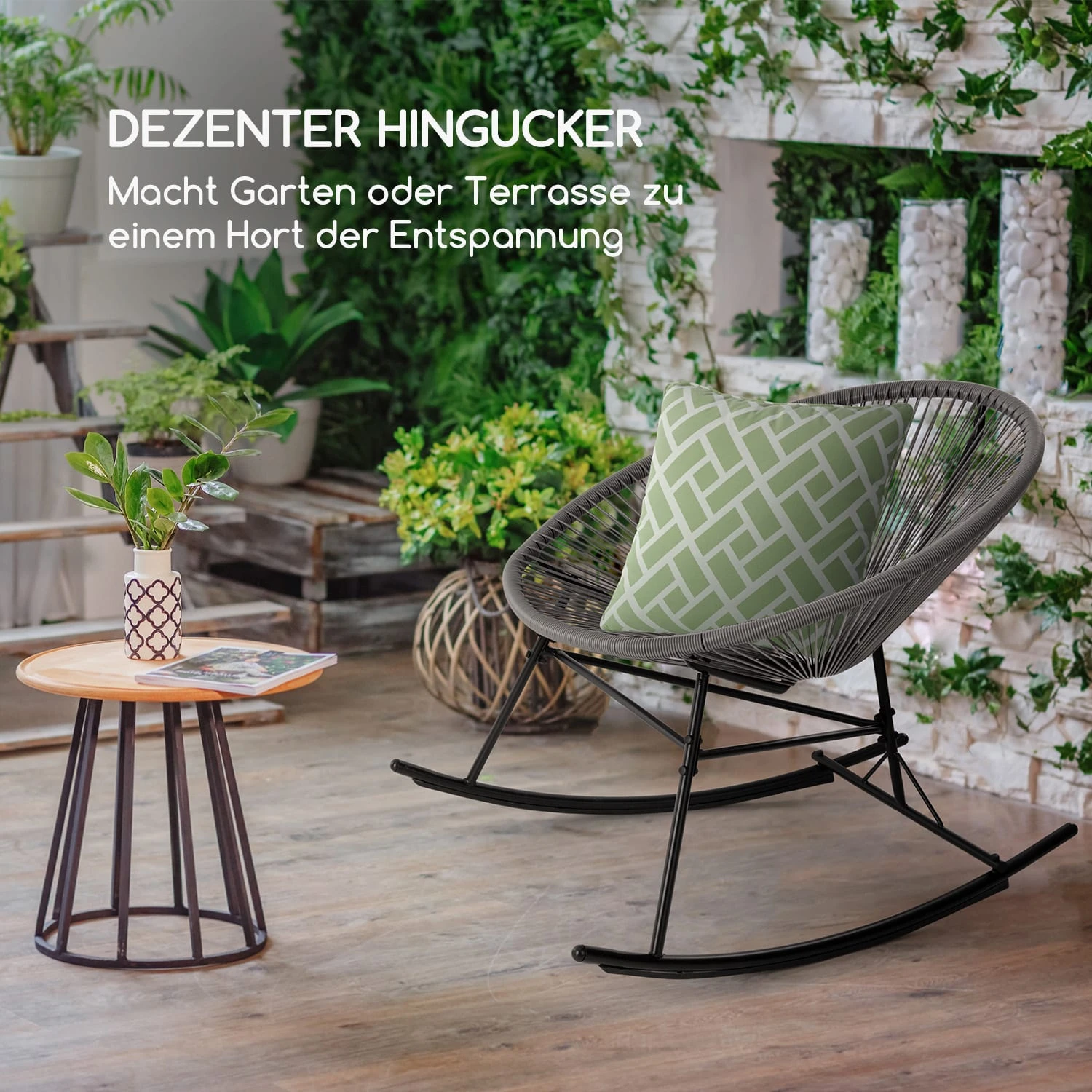 Roqueta Schaukelstuhl Retro-Design 4mm-Geflecht Grau 2 Roqueta Schaukelstuhl Retro-Design 4mm-Geflecht Grau – Bild 2