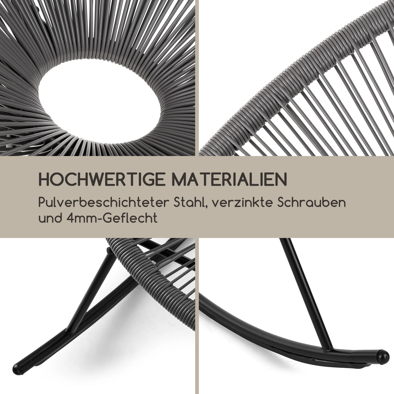 Roqueta Schaukelstuhl Retro-Design 4mm-Geflecht Grau 6 Roqueta Schaukelstuhl Retro-Design 4mm-Geflecht Grau – Bild 6