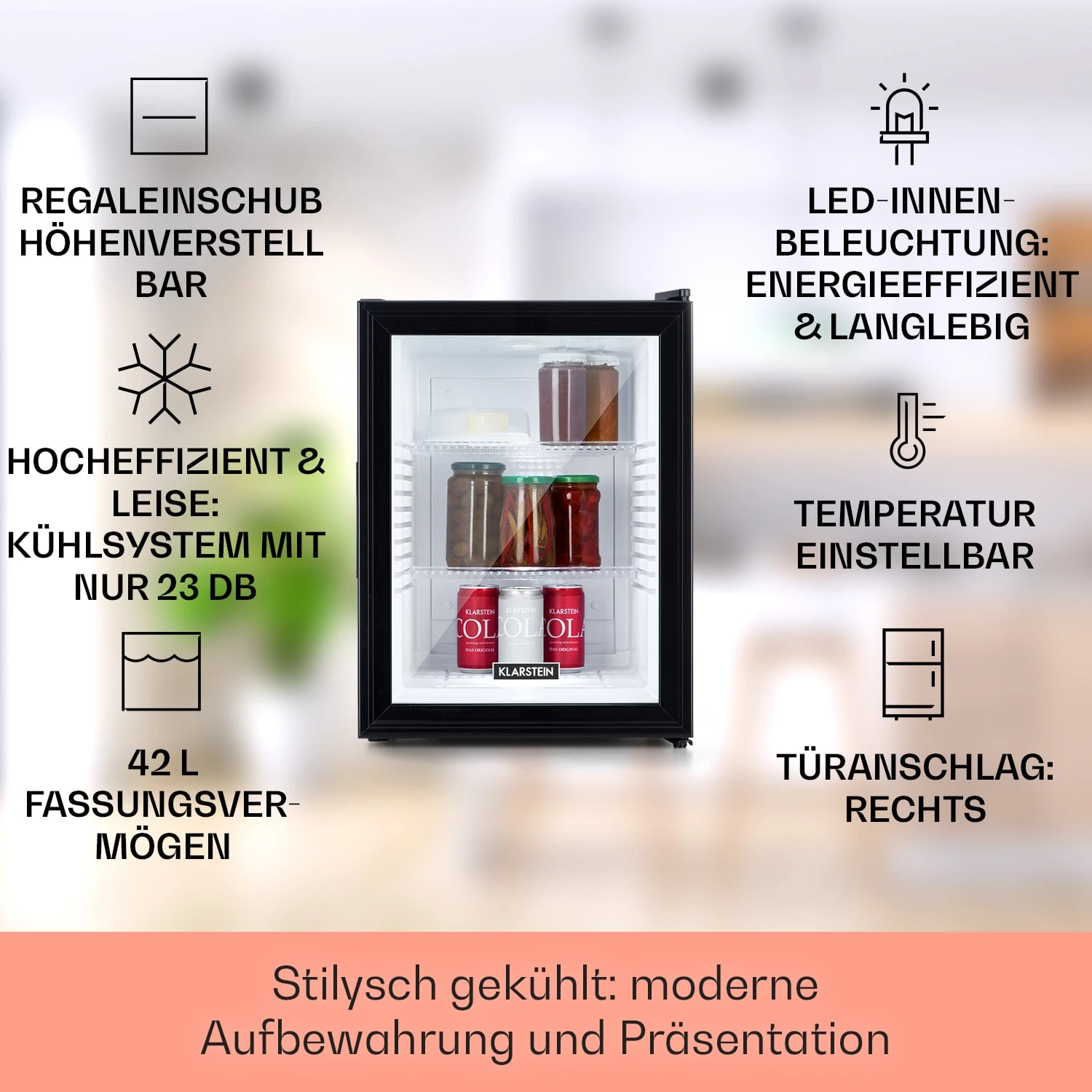 Brooklyn 42 Mini-Kühlschrank Glastür LED Ablage 2 Brooklyn 42 Mini-Kühlschrank Glastür LED Ablage – Bild 2