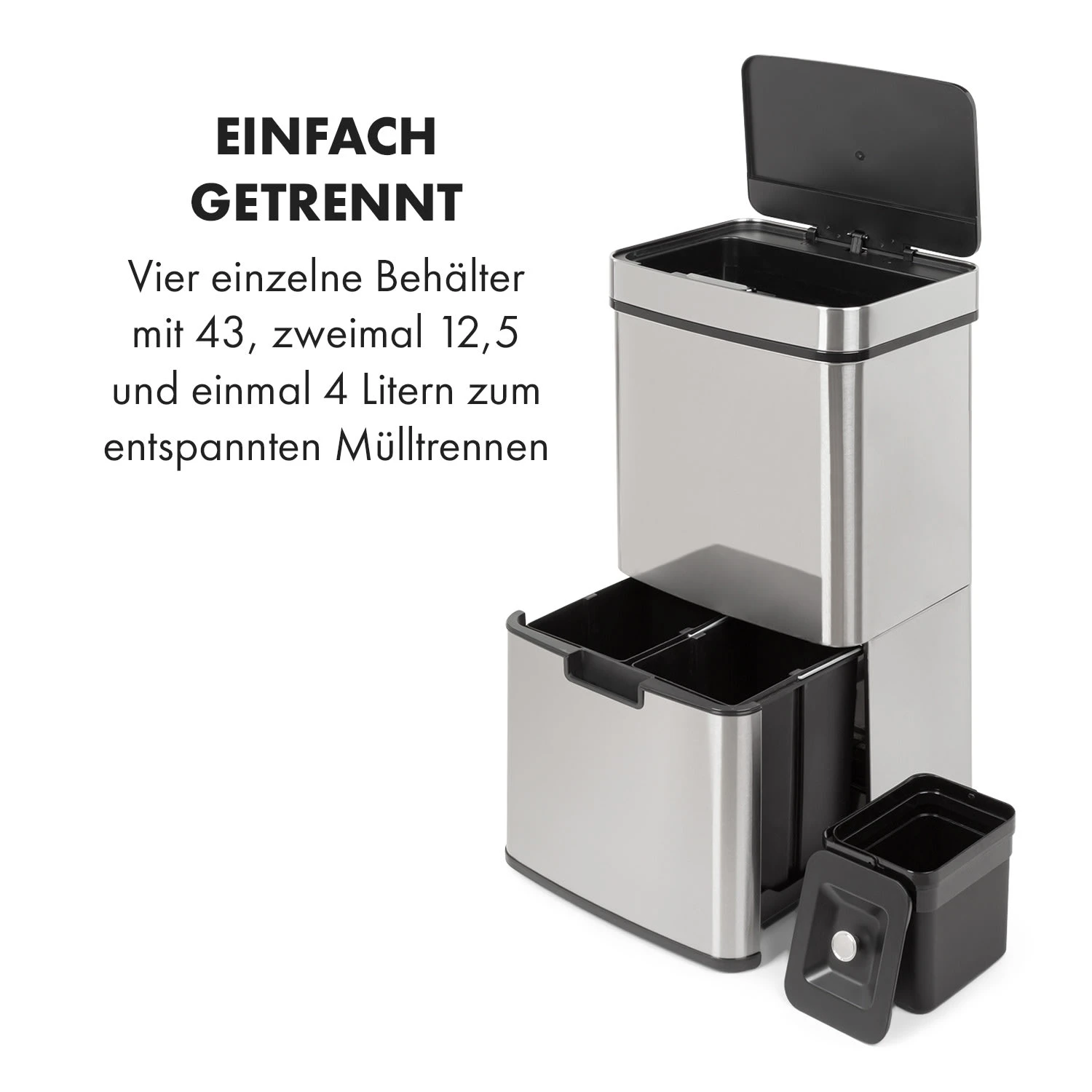 Touchless Müllsammler Sensor 72L 4 Behälter ABS PP Edelstahl Gebürstet 3 Touchless Müllsammler Sensor 72L 4 Behälter ABS PP Edelstahl Gebürstet – Bild 3