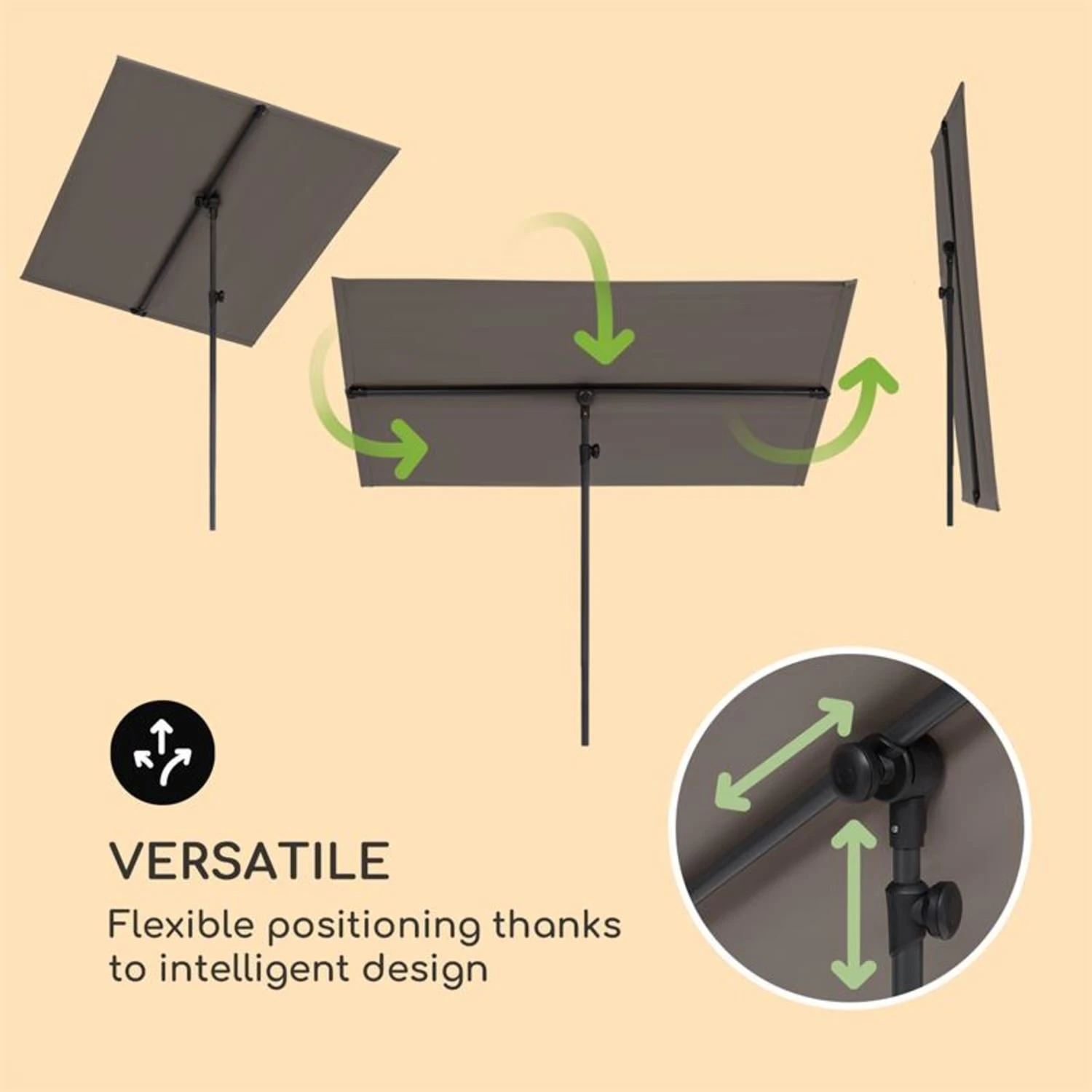 Flex-Shade L Sonnenschirm 130 X 180 Cm Polyester UV 50 Dunkelgrau 3 Flex-Shade L Sonnenschirm 130 X 180 Cm Polyester UV 50 Dunkelgrau – Bild 3