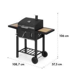 Meat Machine Holzkohlegrill BBQ 45x32,5cm Thermometer Bodenrollen -Einrichtungsgeschäft 10034819 yy 0009 logo Klarstein Meat Machine Holzkohlegrill schwarz