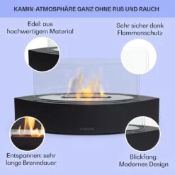 Phantasma Curve Ethanol-Kamin Rauch- & Geruchlos Edelstahl-Brenner Sicherheitsglas -Einrichtungsgeschäft 10035457 de 0002 usp