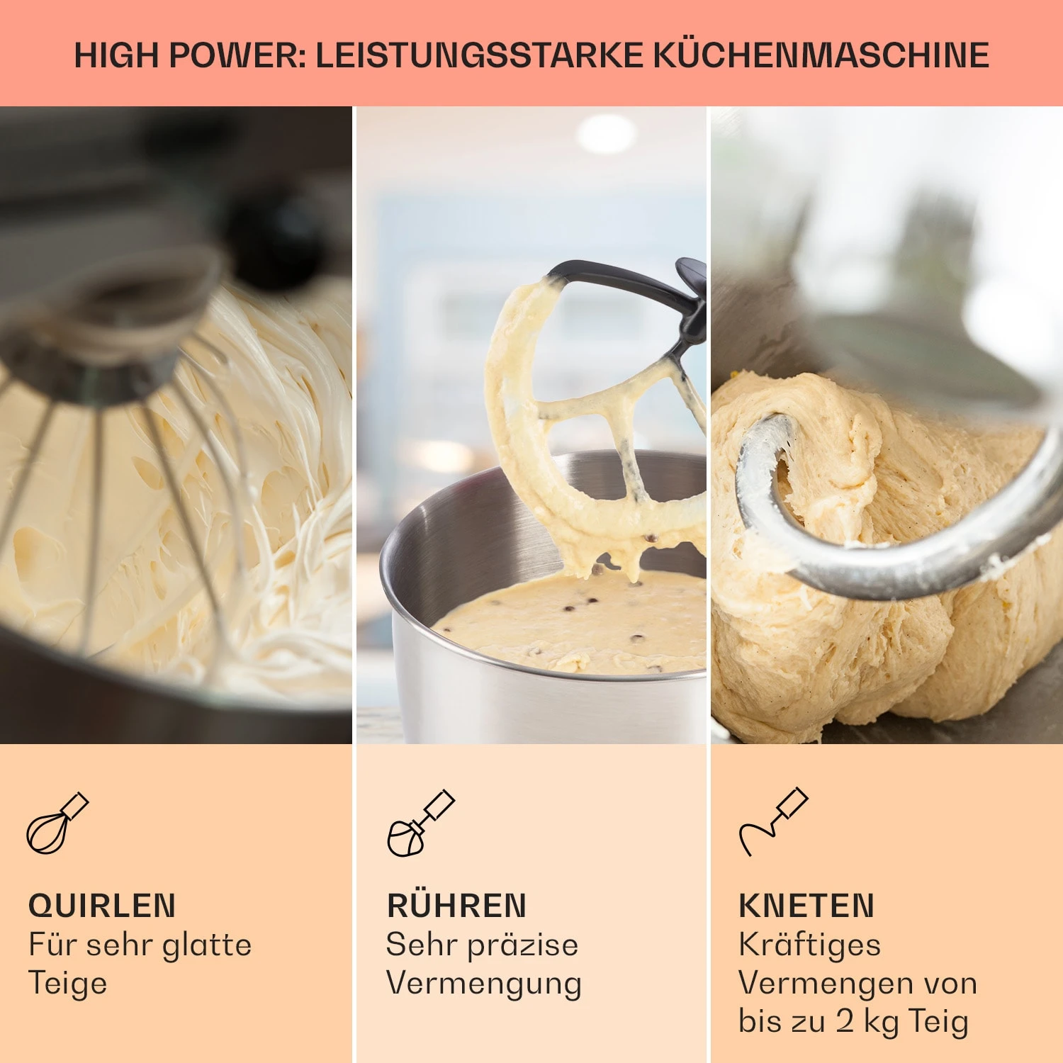 Bella Elegance Küchenmaschine 2000W 2,7PS 5,2 Ltr Edelstahl BPA-frei 2 Bella Elegance Küchenmaschine 2000W 2,7PS 5,2 Ltr Edelstahl BPA-frei – Bild 2