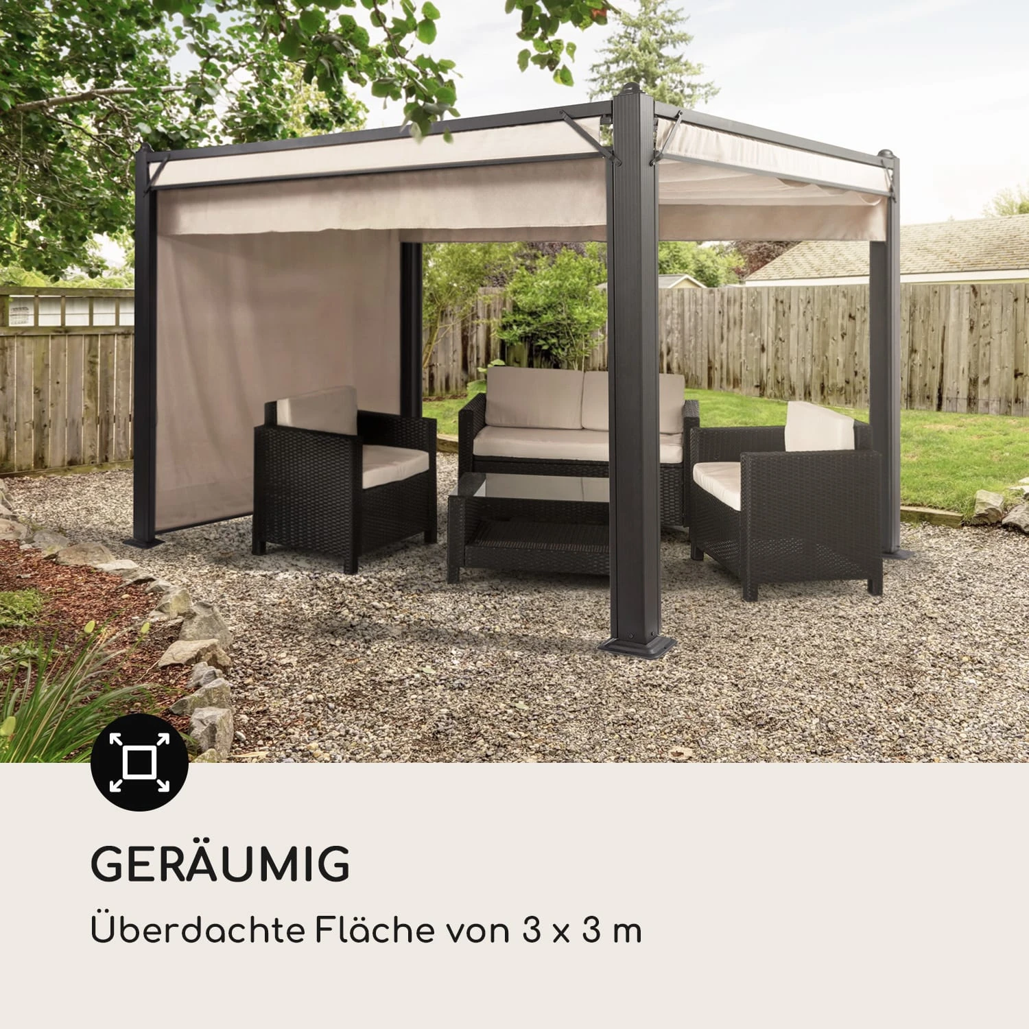 Pantheon Cortina Pergola Ersatzseitenwand Set: 4 Wände 200 G/m² Polyester-Tuch 3x3m 4 Pantheon Cortina Pergola Ersatzseitenwand Set: 4 Wände 200 G/m² Polyester-Tuch 3x3m – Bild 4