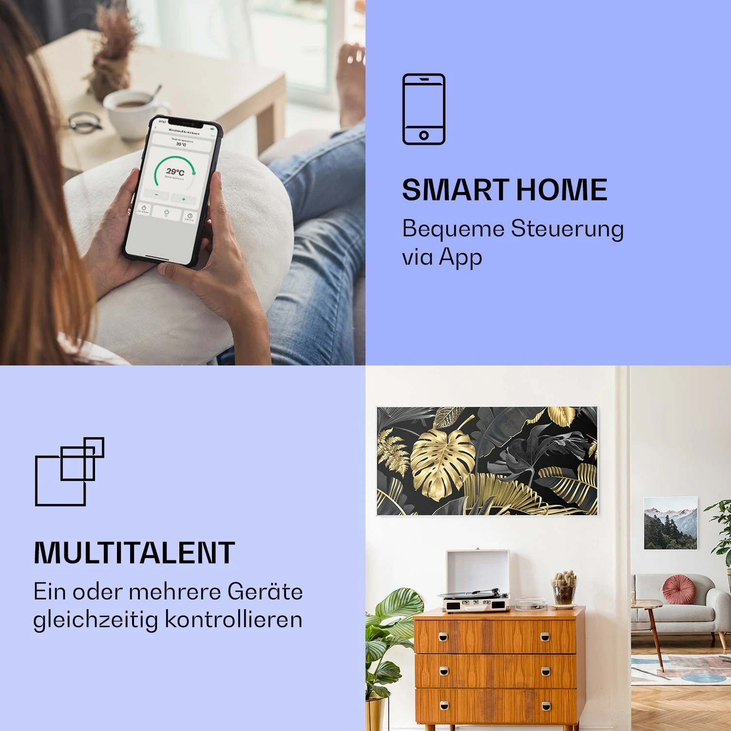 Wonderwall Air Art Smart Infrarotheizung Schwarzes Blatt 120x60cm 700W 2 Wonderwall Air Art Smart Infrarotheizung Schwarzes Blatt 120x60cm 700W – Bild 2