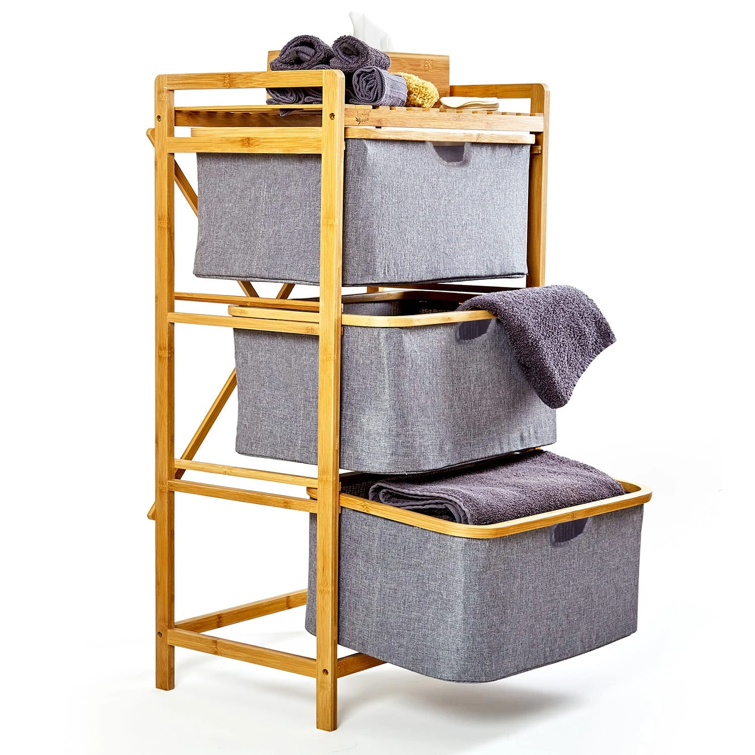 Wäscheregal 3 Schubladen 3 Etagen Bambus Baumwolle 1 Wäscheregal 3 Schubladen 3 Etagen Bambus Baumwolle