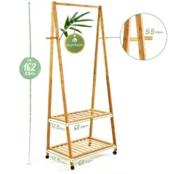 Garderobe Kleiderständer 4 Rollen 2 Ablagen 60x162x42,5 Cm 100% Bambus -Einrichtungsgeschäft 10038014 yy 0007 logo