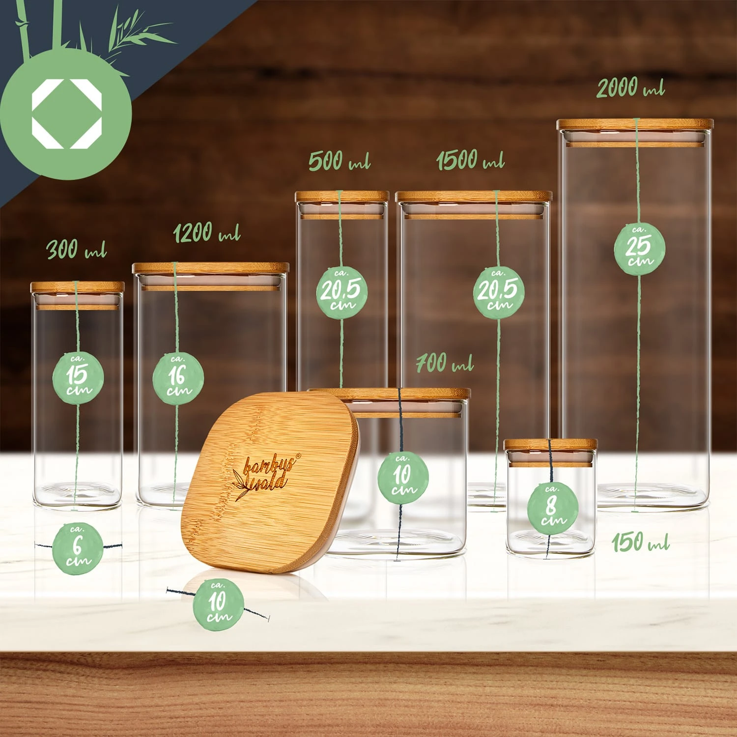 Eckiges Glas Mit Bambusdeckel Luftdicht Silikonring 10 X 25 X 10 Cm 8 Eckiges Glas Mit Bambusdeckel Luftdicht Silikonring 10 X 25 X 10 Cm – Bild 8