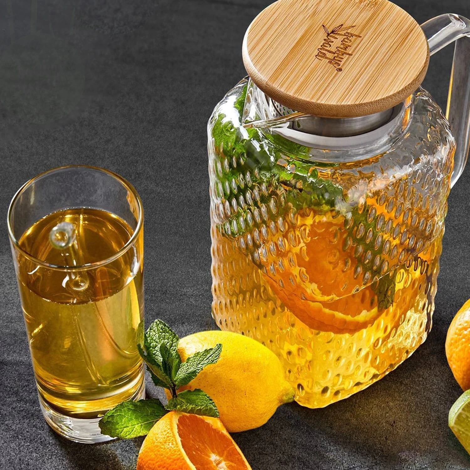 Karaffe Borosilikatglas Bambusdeckel Filteraufsatz Silikonring 5 Karaffe Borosilikatglas Bambusdeckel Filteraufsatz Silikonring – Bild 5