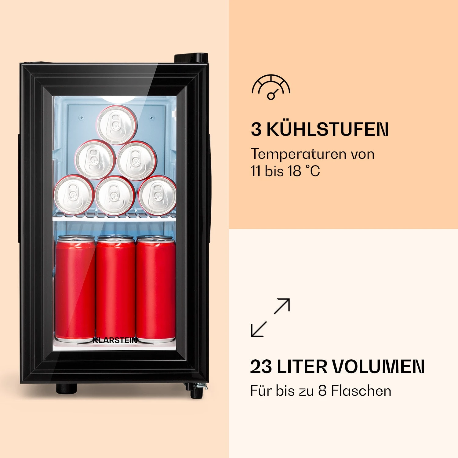 Brooklyn 23 Slim Kühlschrank LED Kunststoff-Einsatz Glastür 3 Brooklyn 23 Slim Kühlschrank LED Kunststoff-Einsatz Glastür – Bild 3