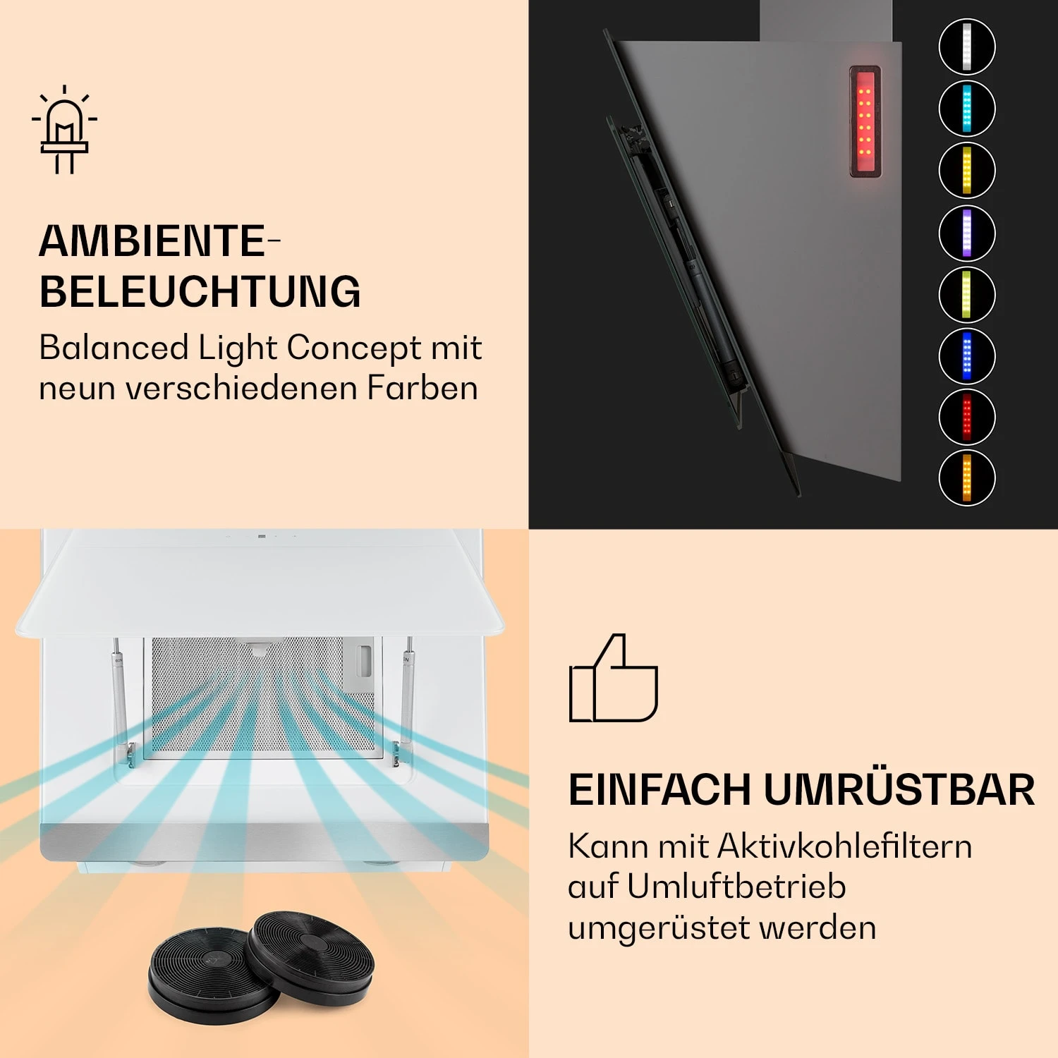 >Aurora Eco 60 Dunstabzugshaube 550 M³/h 60cm Kopffrei Ambientelicht EEC A+ 4 >Aurora Eco 60 Dunstabzugshaube 550 M³/h 60cm Kopffrei Ambientelicht EEC A+ – Bild 4