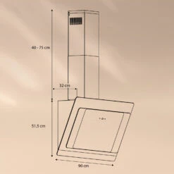 Aurora 90 Smart Dunstabzugshaube 550 M³/h 90cm Kopffrei Ambiente-Licht EEC A++ -Einrichtungsgeschäft 10040237 yy 0007 dimensions