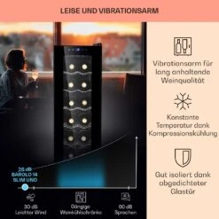 Barolo 14 Slim Uno Weinkühlschrank 46 Ltr 14 Flaschen 11-18°C SingleZone -Einrichtungsgeschäft 10041206 de 0004 usp