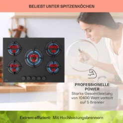 Firetale Gaskochfeld 5-flammig 70 Cm Aluminium-Brenner Inkl. Schlauch Und Druckminderer -Einrichtungsgeschäft 10041300 de 0003 usp